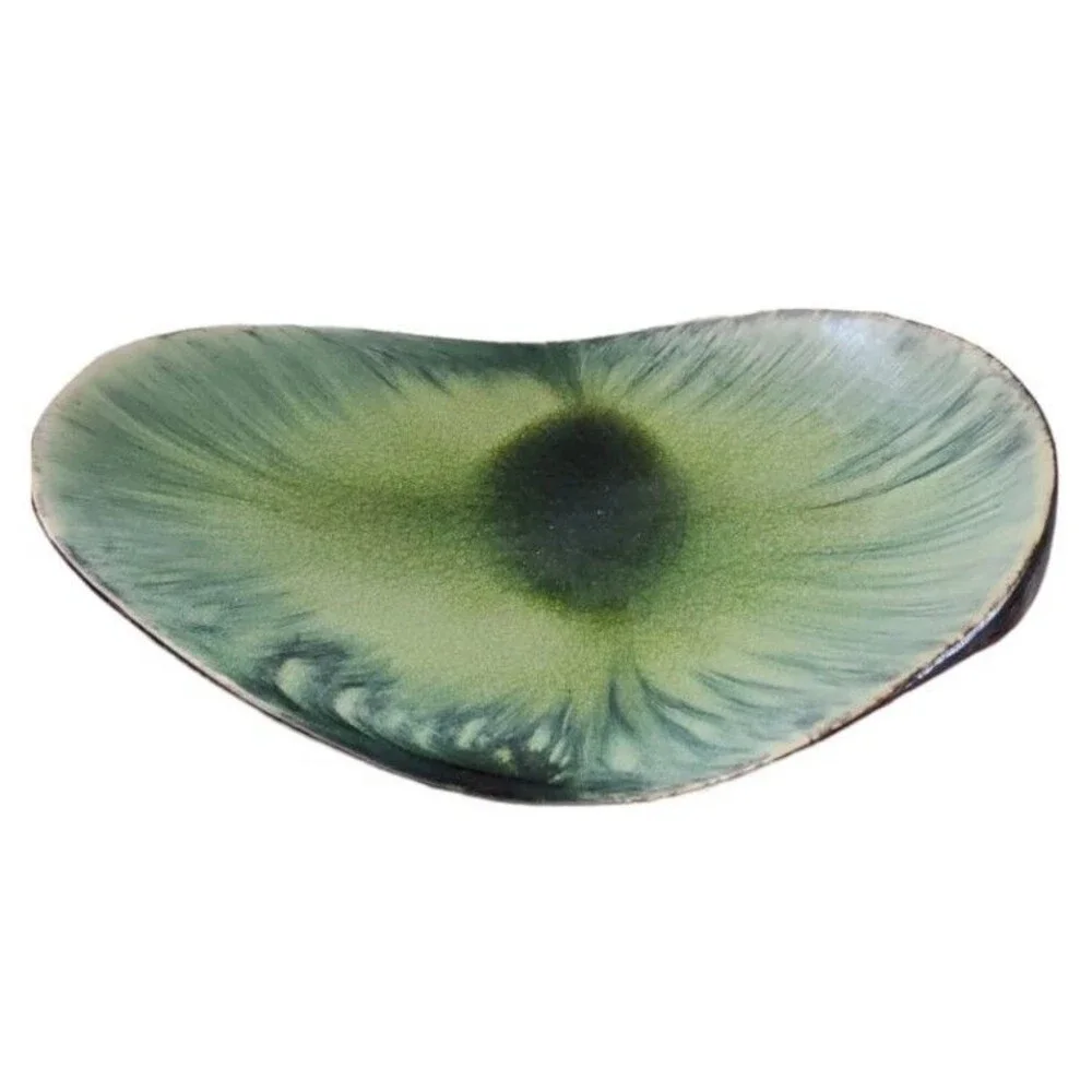 Pier 1 Sculpture Asymetrical Bowl Green Drip Glaze Centerpiece 14